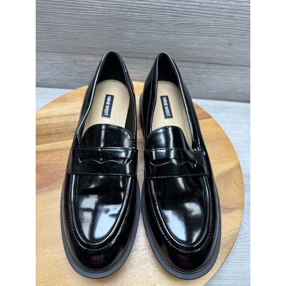 NEW Nine West Black Patent Loafers Size 7M Chunky Lug Dark Academia Work office - Picture 4 of 9